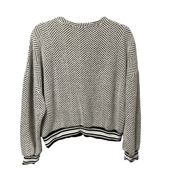 Frank Lyman Black White Chevron Knit Metallic Striped Trim Sweater Womens 12 - Picture 5 of 6